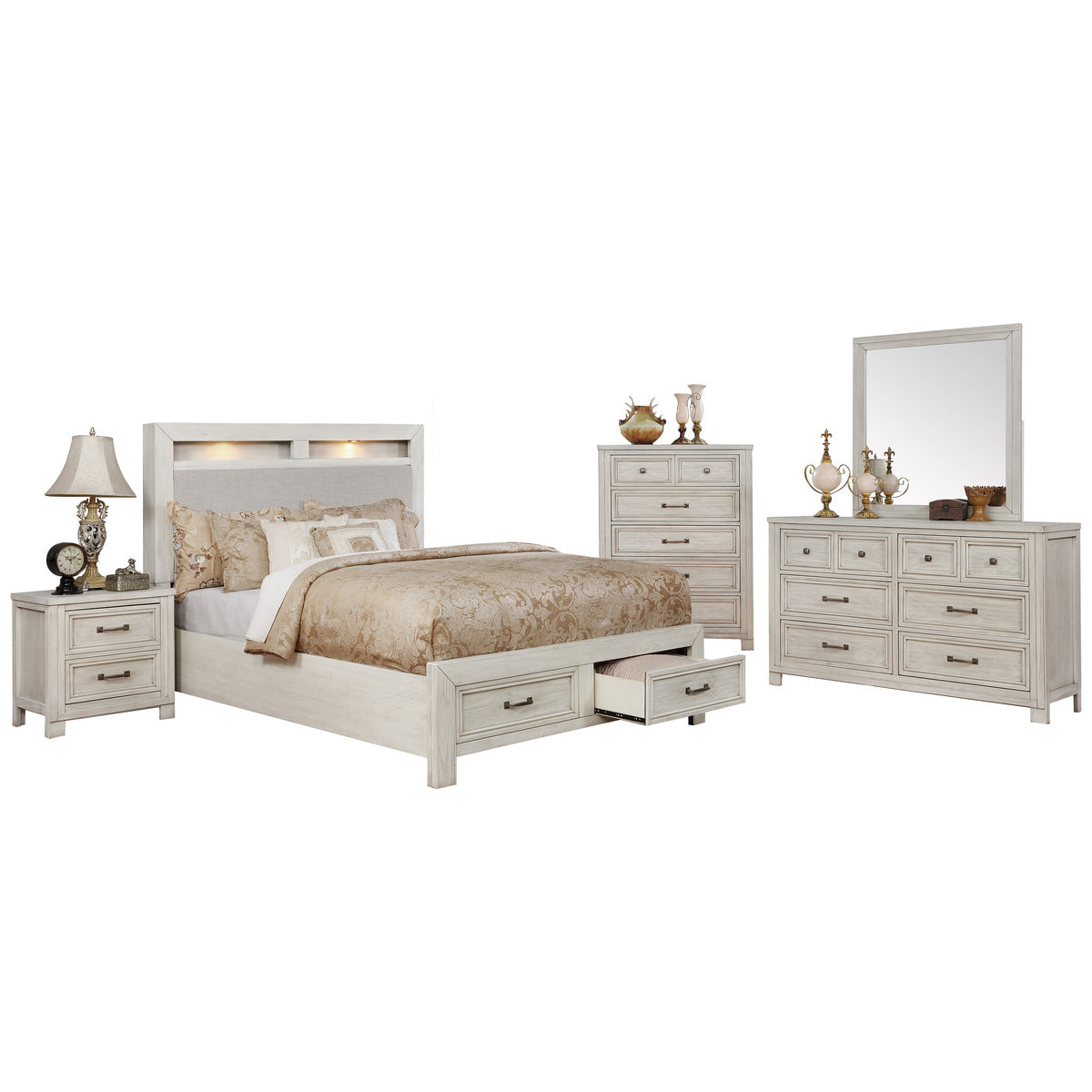 Commode 8 Tiroirs Darcy | Chêne Blanc Vieilli | 5-W071