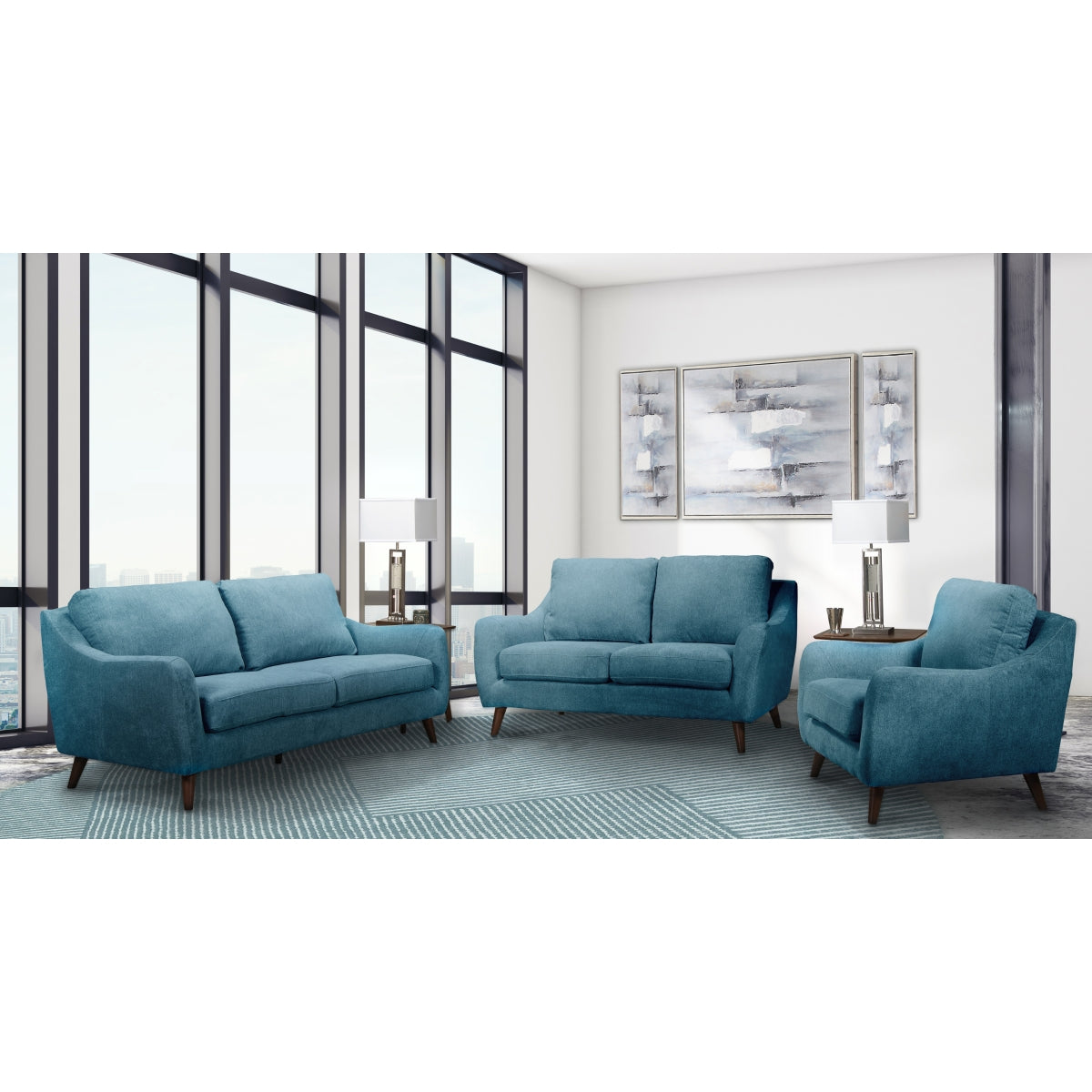 Causeuse Contemporain en Tissu | Bleu | 2-UBL0409