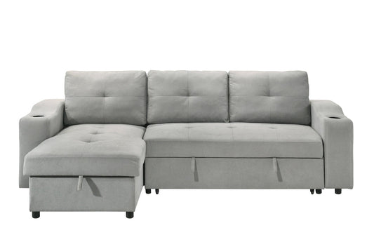 Hadin | Sofa Sectionnel 2-Pièces avec Lit Escamotable | Chaise Réversible de Rangement | Gris | Gris foncé | Beige | SSYG43099