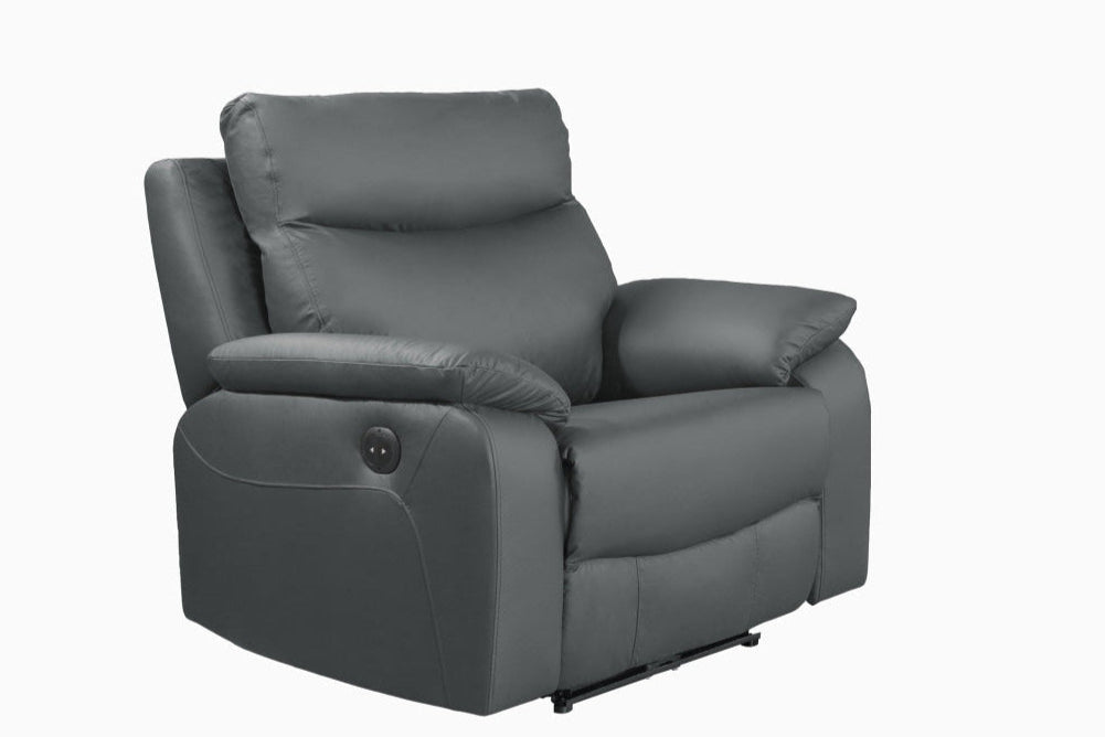 Wembley | Chaise Inclinable Électrique en Cuir Véritable | Gris Foncé | 10299