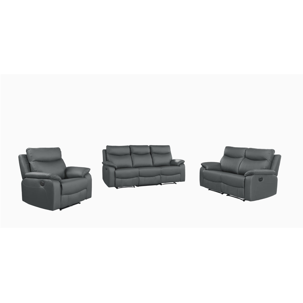 Wembley | Causeuse Inclinable Manuelle en Cuir Véritable | Gris Foncé | 10299