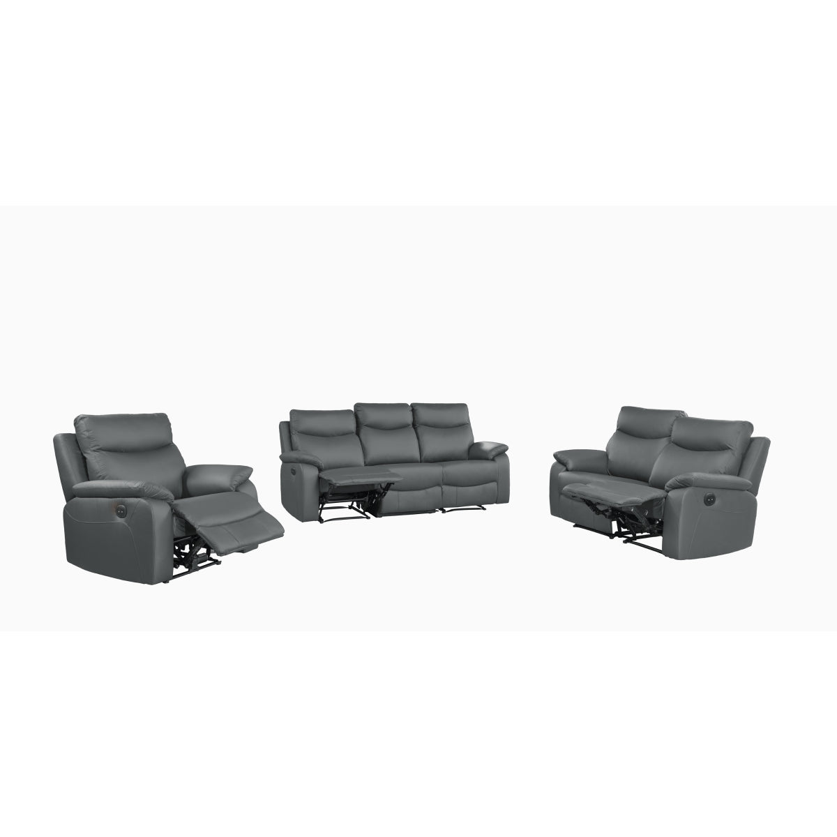 Wembley | Causeuse Inclinable Manuelle en Cuir Véritable | Gris Foncé | 10299