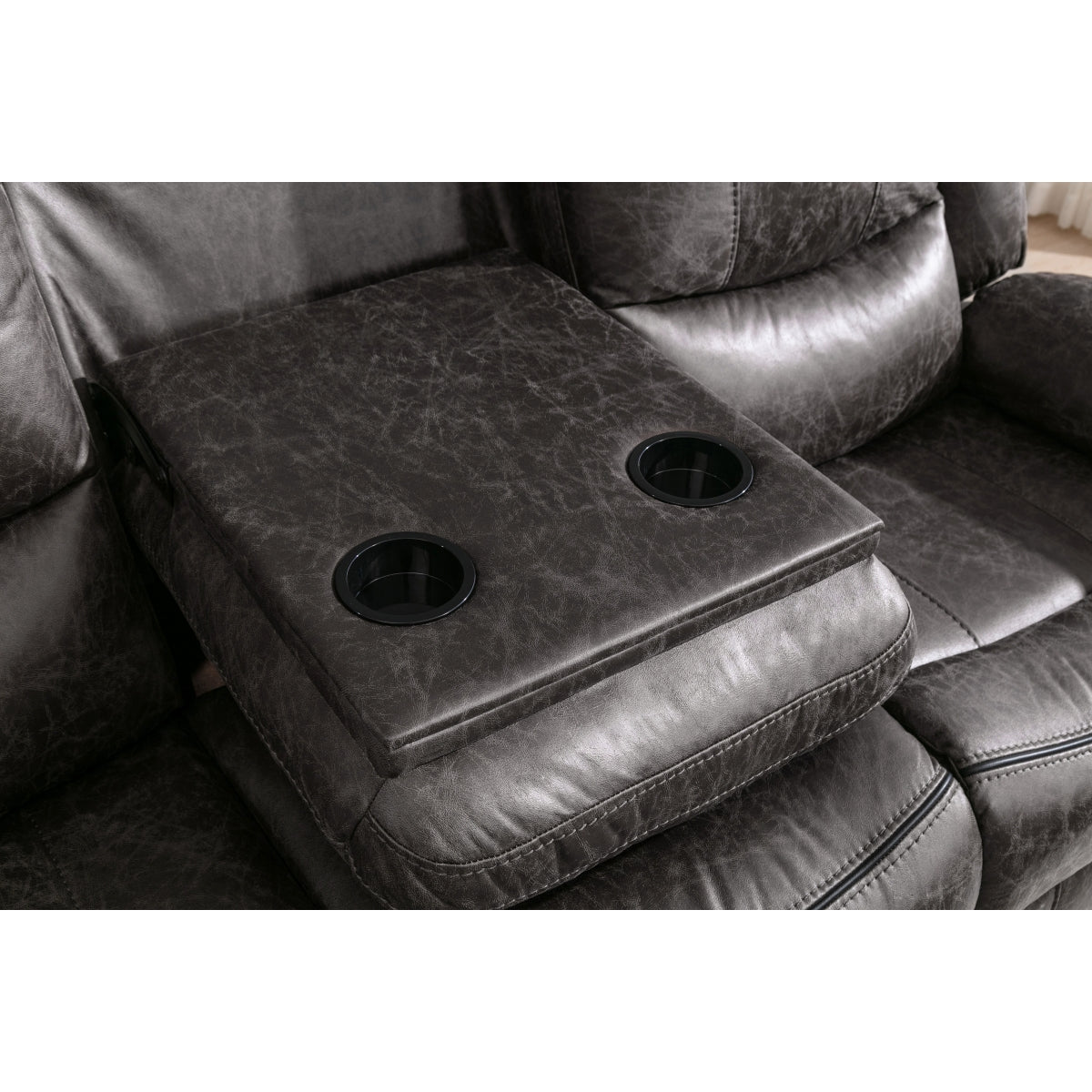 Sofa Manuel Inclinable avec Table Escamotable | Gris | 3-YRG49899