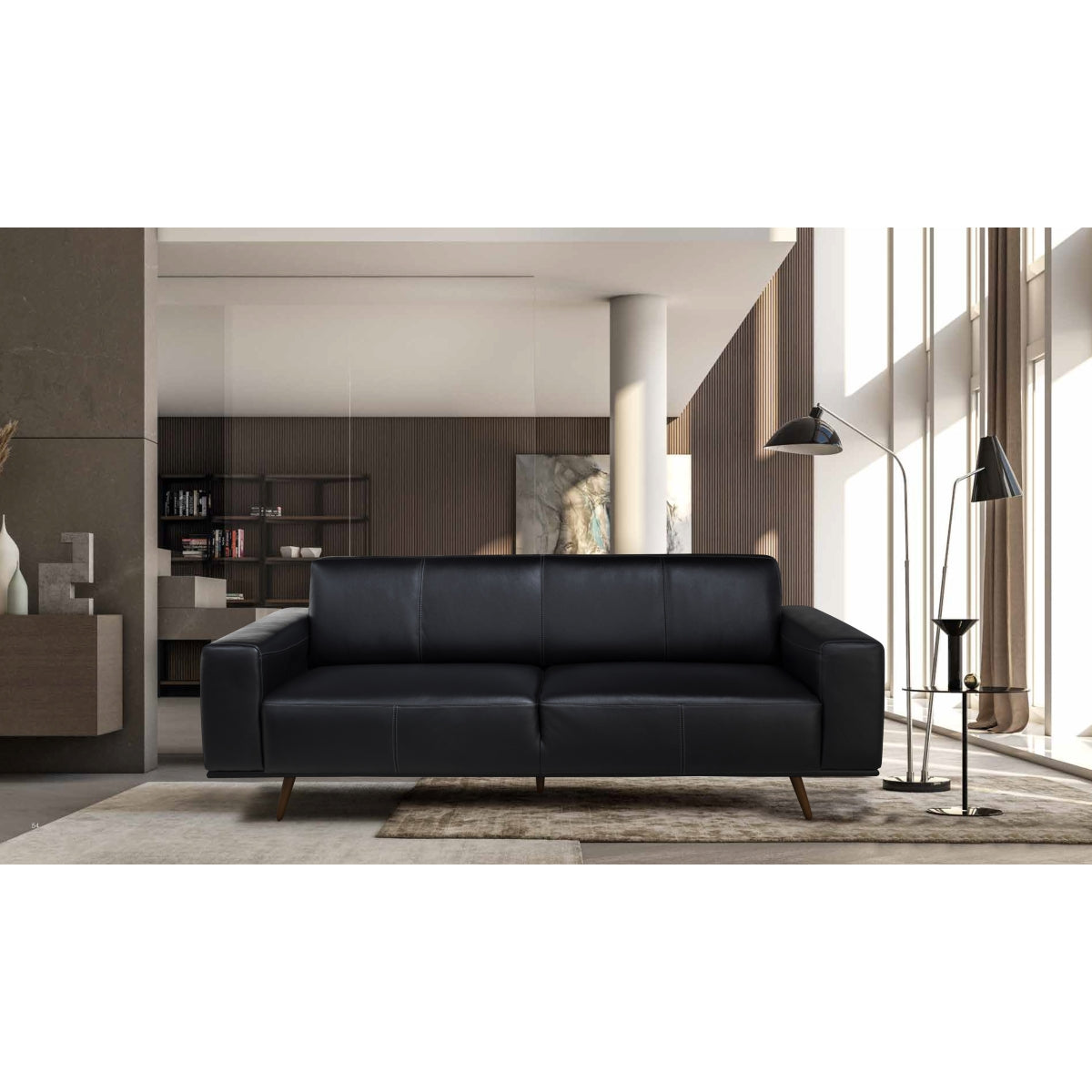 Causeuse Contemporaine Ipanema en Cuir Brésilien Authentique | Noir | 2-KBL65999