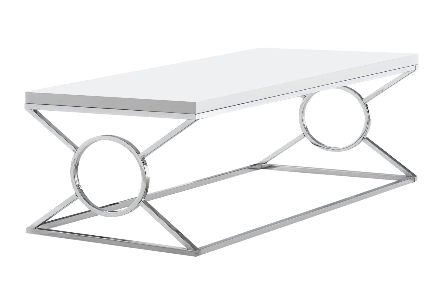 Table de Salon / Blanc Lustre Avec Métal Chrome / #MO3400