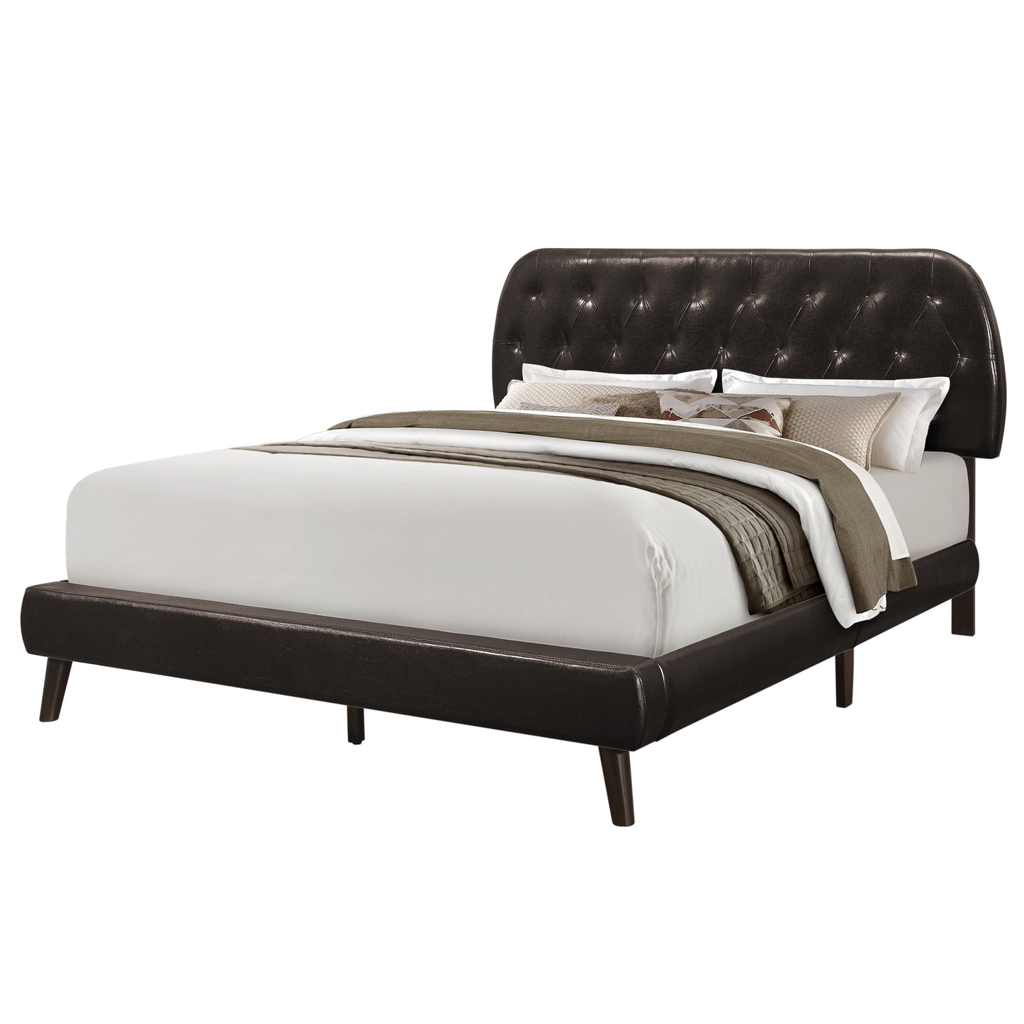 Lit Queen Complet / Pattes en Bois Simili-Cuir Brun Foncé / #MO5982Q