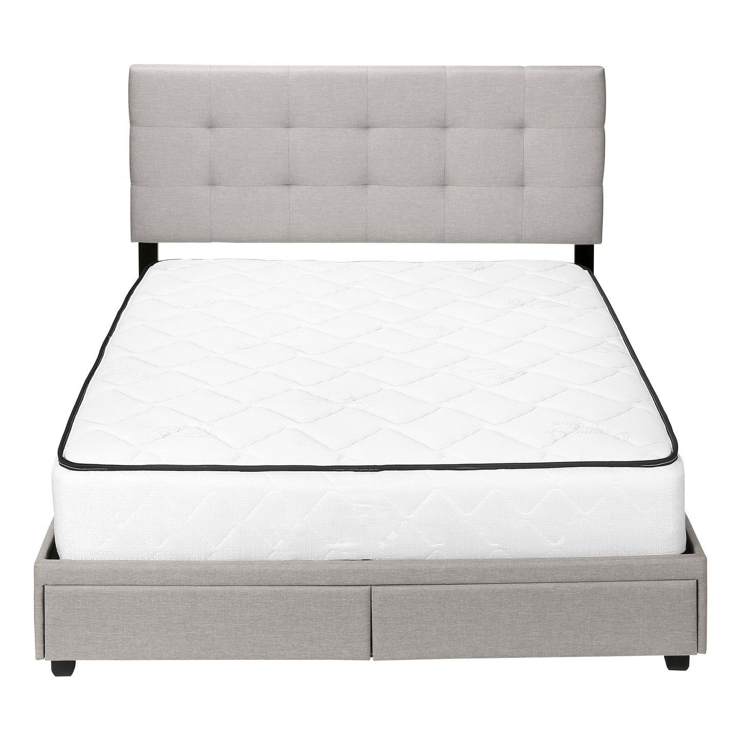 Lit Queen complet/ Aves 2 Tiroirs Rangement / Tissu Gris Pâle / #MO6021Q