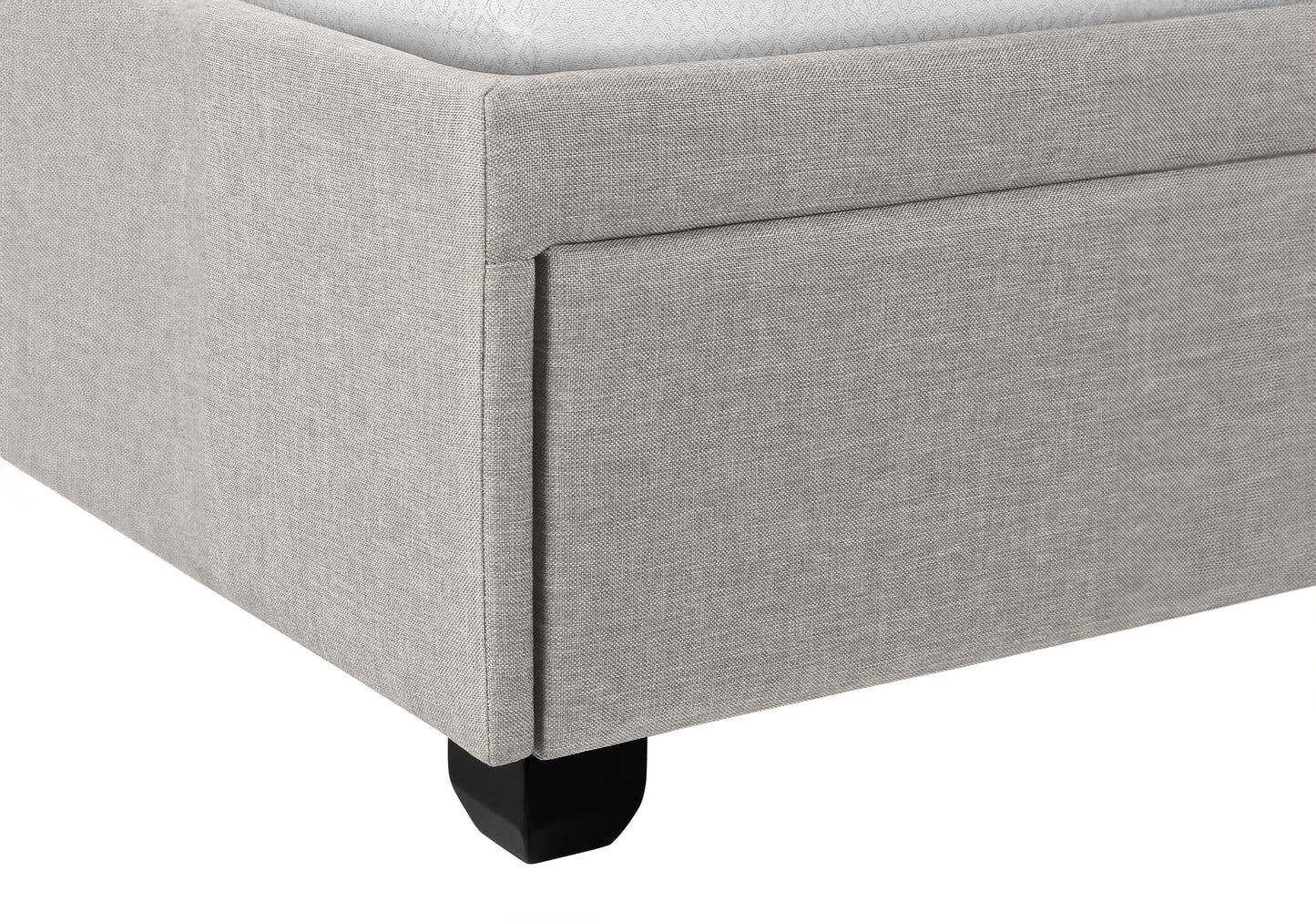 Lit Queen complet/ Aves 2 Tiroirs Rangement / Tissu Gris Pâle / #MO6021Q