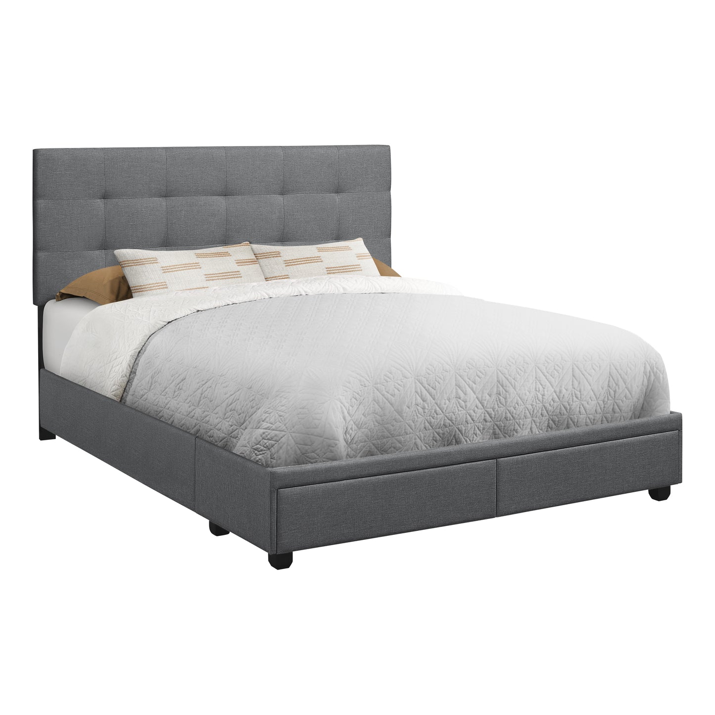 Lit Queen complet / Aves 2 Tiroirs Rangement / Tissu Gris Foncé / #MO6022Q