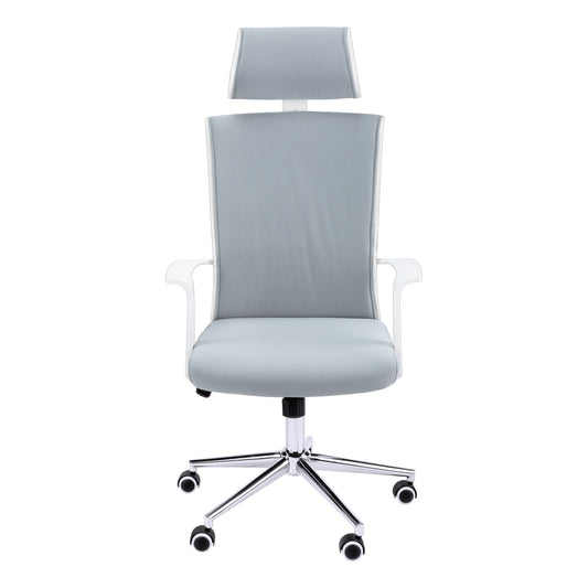 Chaise de Bureau- Blanc / Tissu Gris / Dossier Exécutif / #MO7301