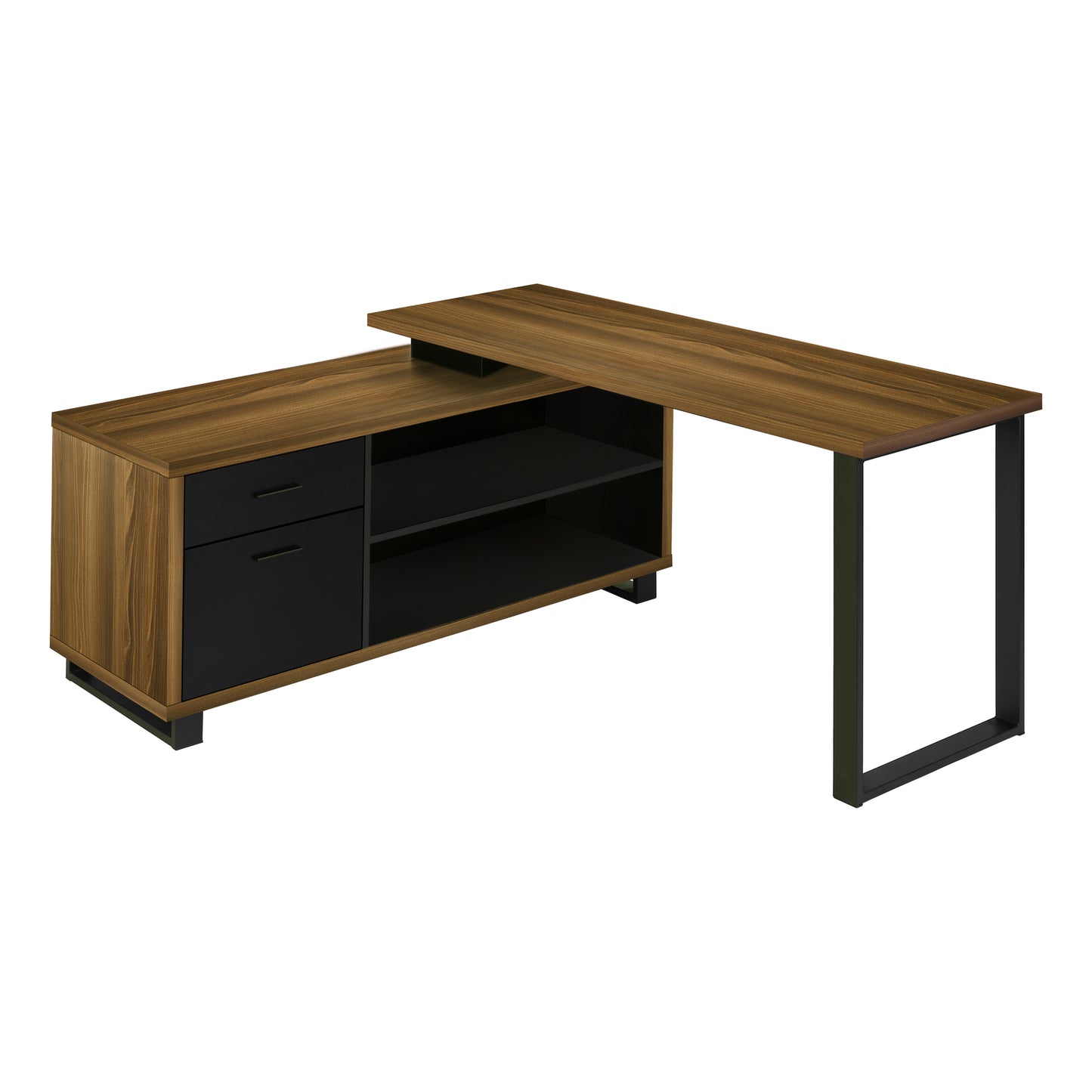 Bureau - 72"L / en Coin Exécutif Apparence Bois / Base Noir / #MO7711