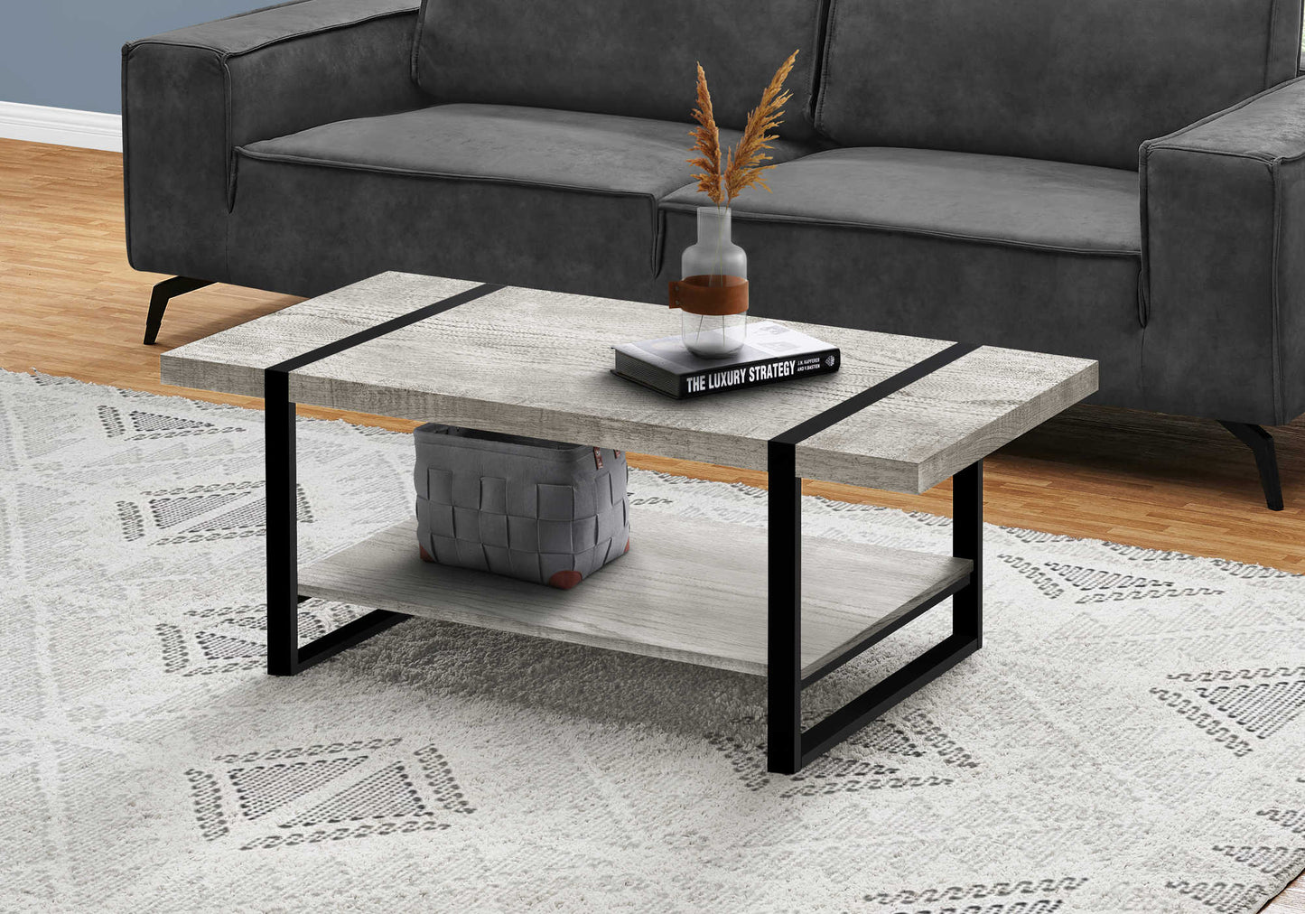 TABLE DE SALON - FAUX BOIS GRIS / METAL NOIR / #2855MO