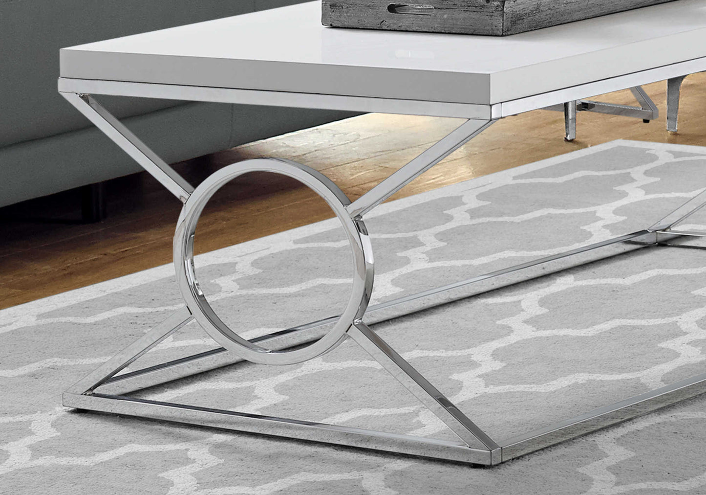 Table de Salon / Blanc Lustre Avec Métal Chrome / #MO3400