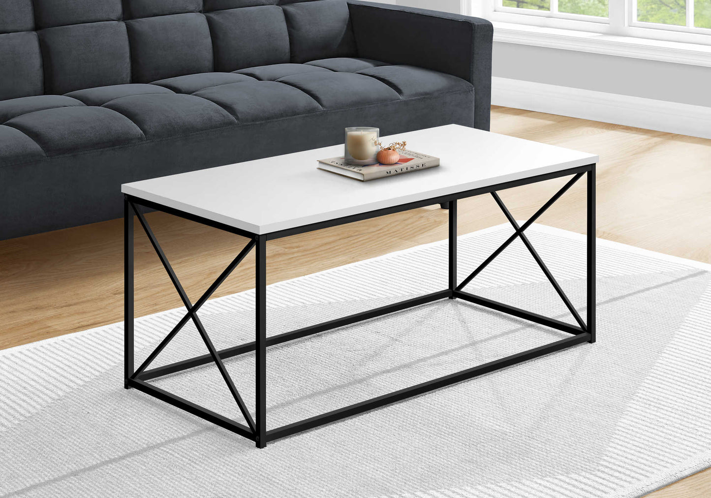 TABLE DE SALON - 40"L / BLANC / METAL NOIR/ #MO3780