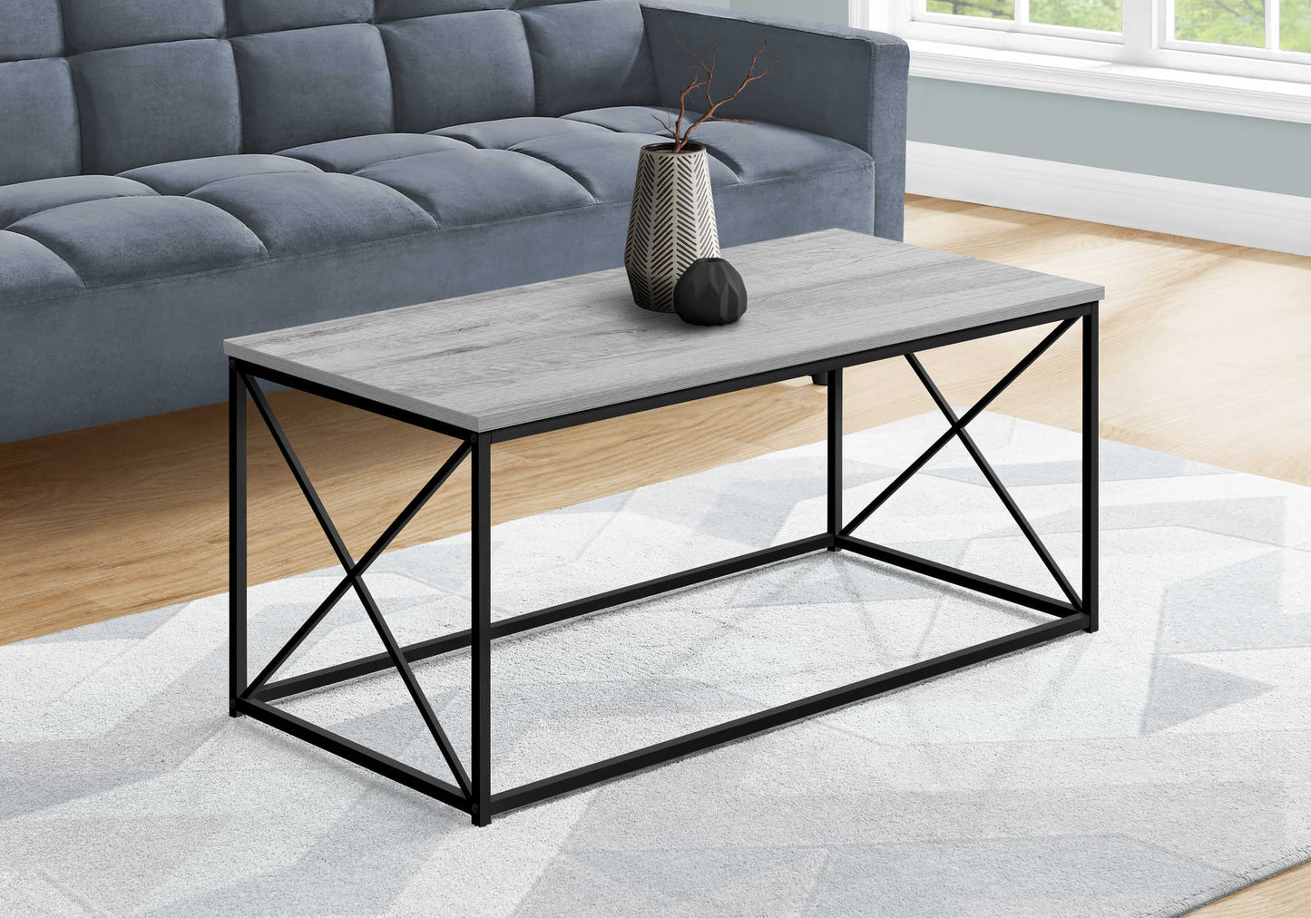 TABLE DE SALON - 40"L / GRIS / METAL NOIR / #MO3782