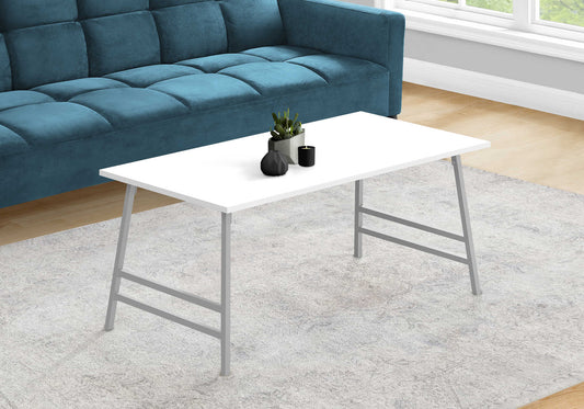 TABLE DE SALON - 40"L / BLANC / METAL ARGENT / #MO3790