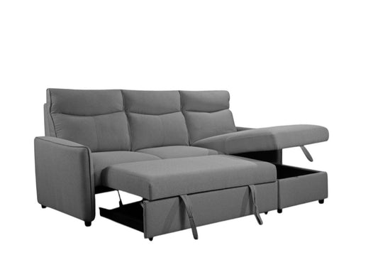 Sofa-lit 3 Places Gris avec Chaise Longue Réversible