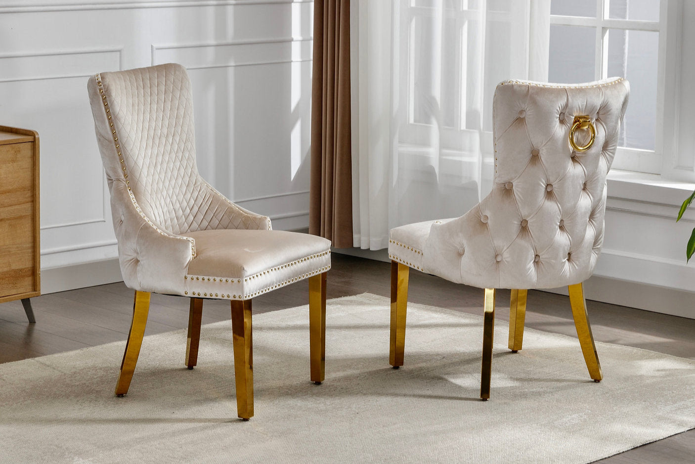 Chaise de Cuisine en Velours Crème et Or | 5821-C