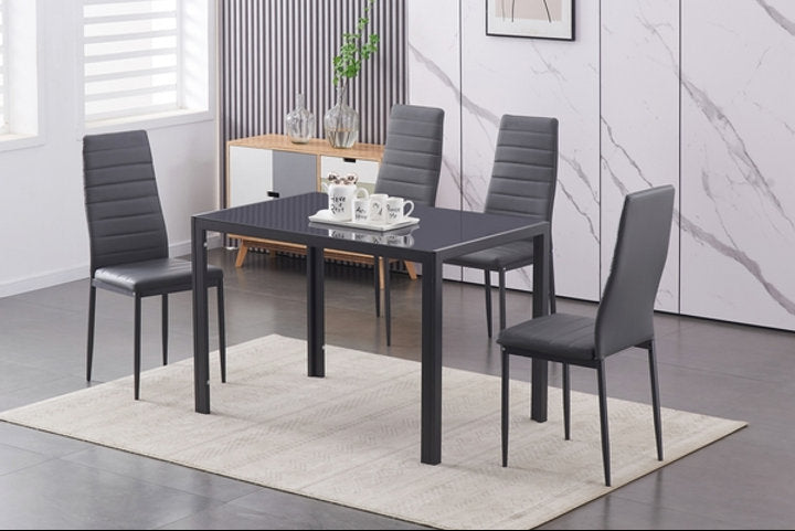 Ensemble de Salle à Manger 5 Pièces avec Table en Verre Trempé Gris et Chaises Coussinés | 0505-FI