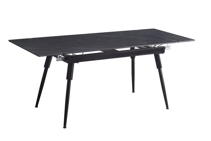 Table de Cuisine Extensible avec Plateau en Marbre Noir en Pierre Frittée et Pieds en Acier Noir | 7181T