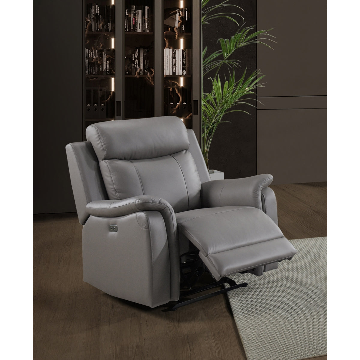Chaise Inclinable Électrique Cyrus en Cuir Véritable et PVC match | Gris Pâle | 04899