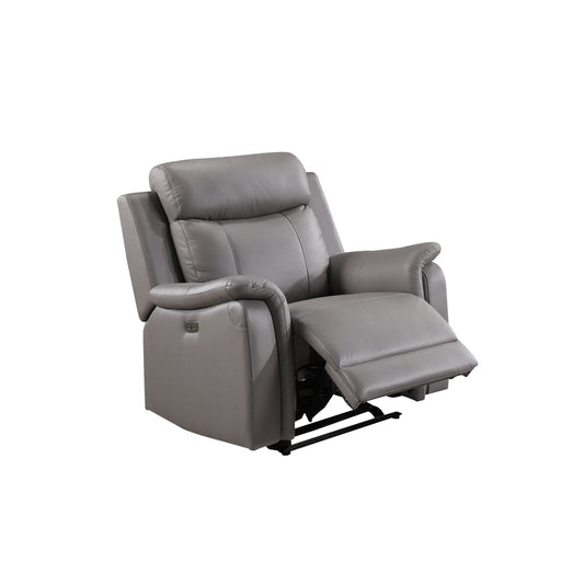 Chaise Inclinable Électrique Cyrus en Cuir Véritable et PVC match | Gris Pâle | 04899