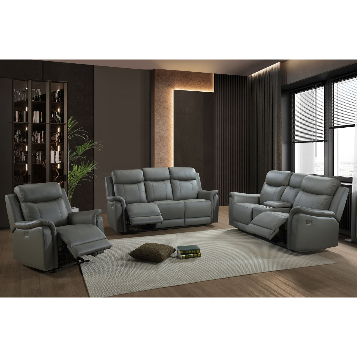 Sofa Inclinable Électrique Cyrus en Cuir Véritable et PVC match | Gris | 04899