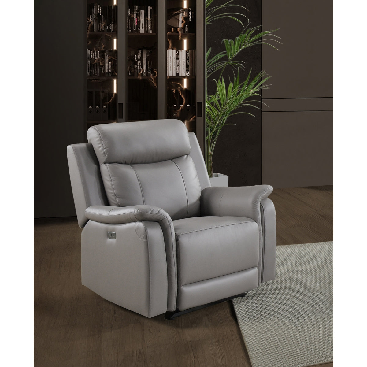 Chaise Inclinable Électrique Cyrus en Cuir Véritable et PVC match | Gris Pâle | 04899