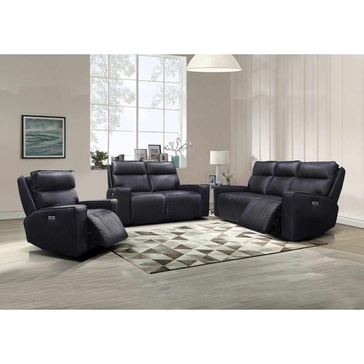 Chaise Inclinable Électrique Chadwick avec Têtes Motorisées en Cuir Véritable et PVC match | Noir | 34999