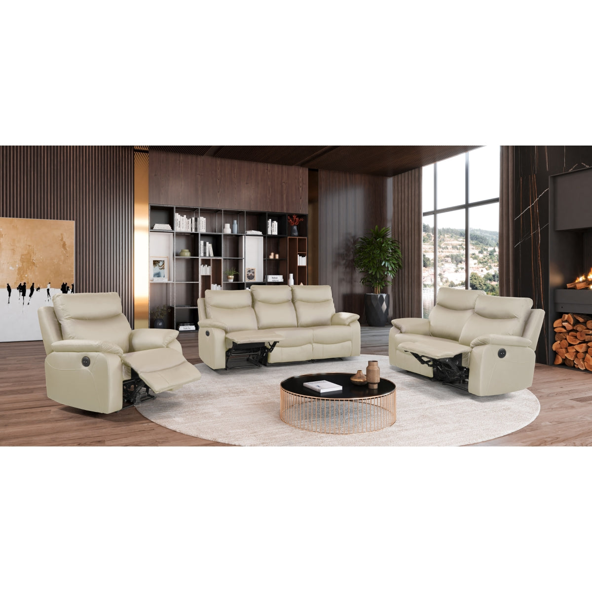 Chaise Inclinable Électrique Wembley en Cuir Véritable | Beige | 10299