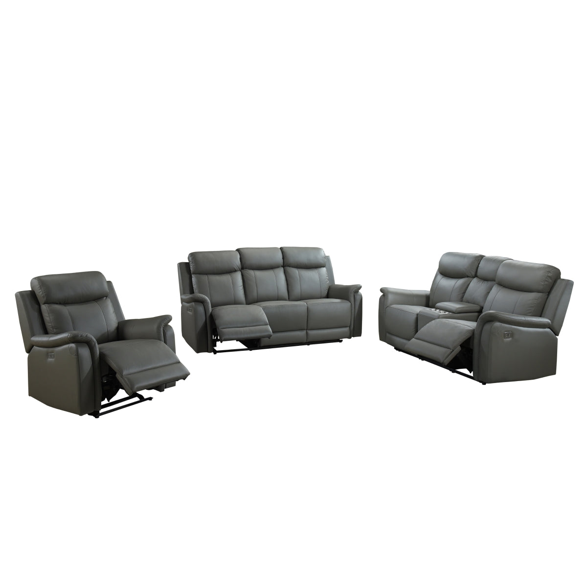 Sofa Inclinable Électrique Cyrus en Cuir Véritable et PVC match | Gris | 04899