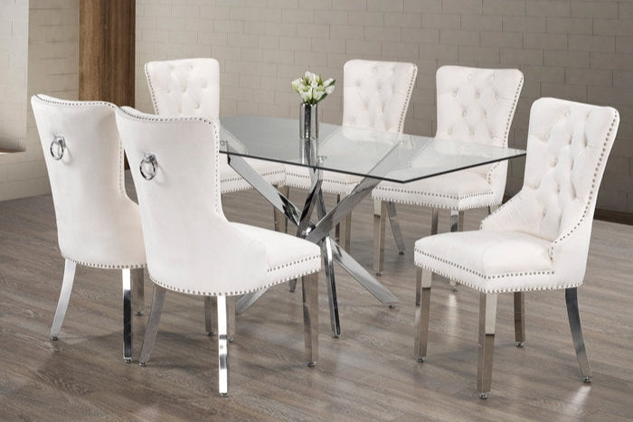 Chaise de Cuisine en Velours Crème avec Dossier Capitonné | 2621-C