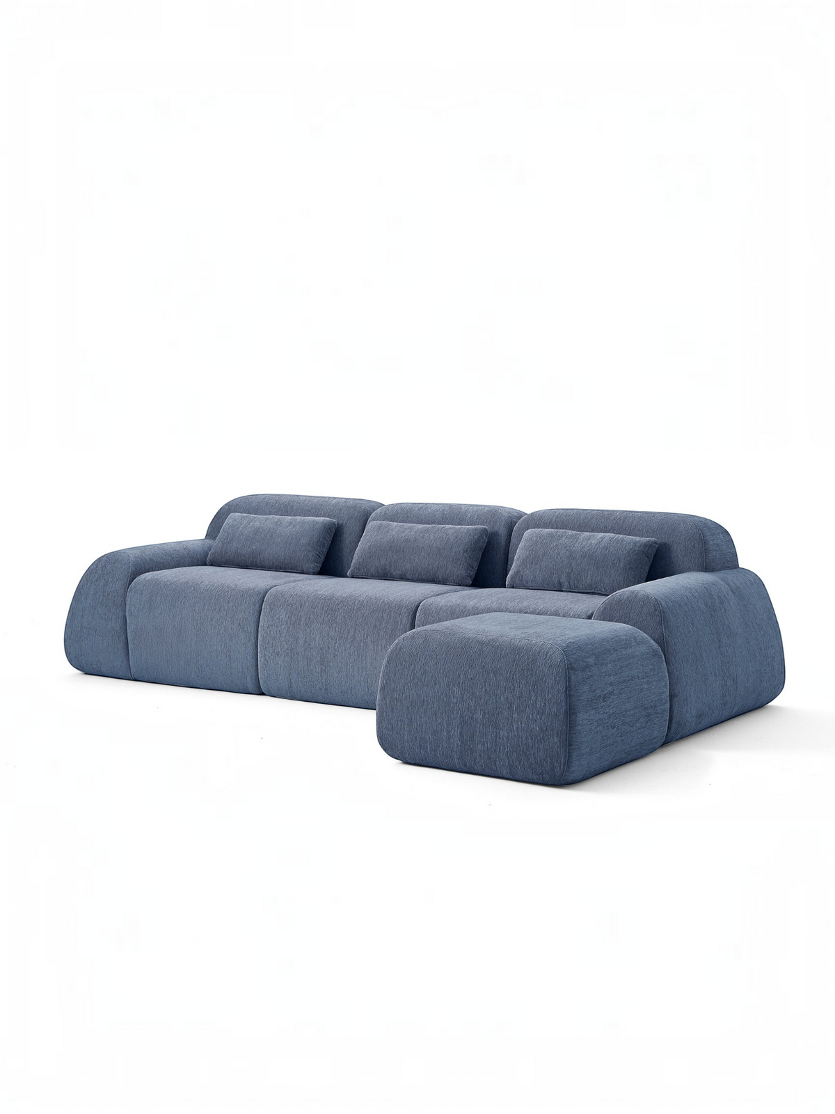 Sofa modulaire bleu TOCO Meubles avec ottoman, design contemporain en tissu texturé et coussins assortis