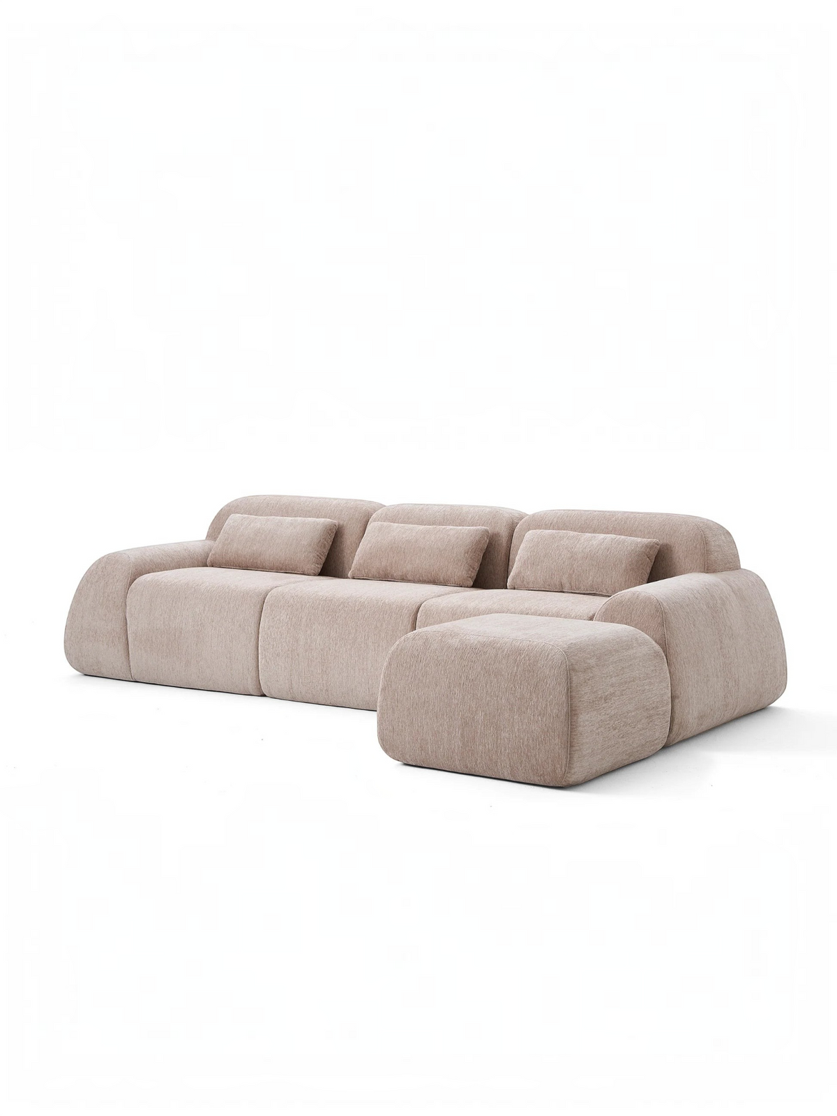 Sofa modulaire beige TOCO Meubles avec trois sections et ottoman, design contemporain en tissu texturé