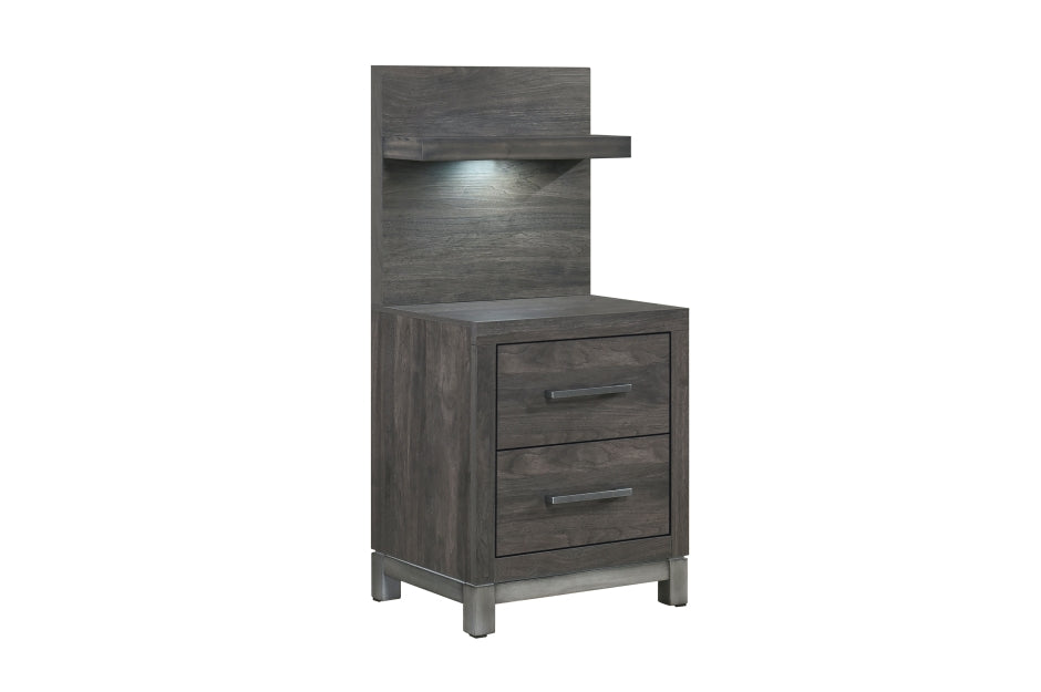 Table de chevet Stella gris foncé avec panneau arrière