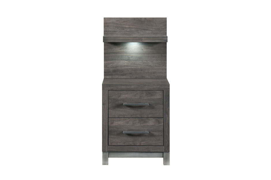 Table de chevet Stella gris foncé avec panneau arrière