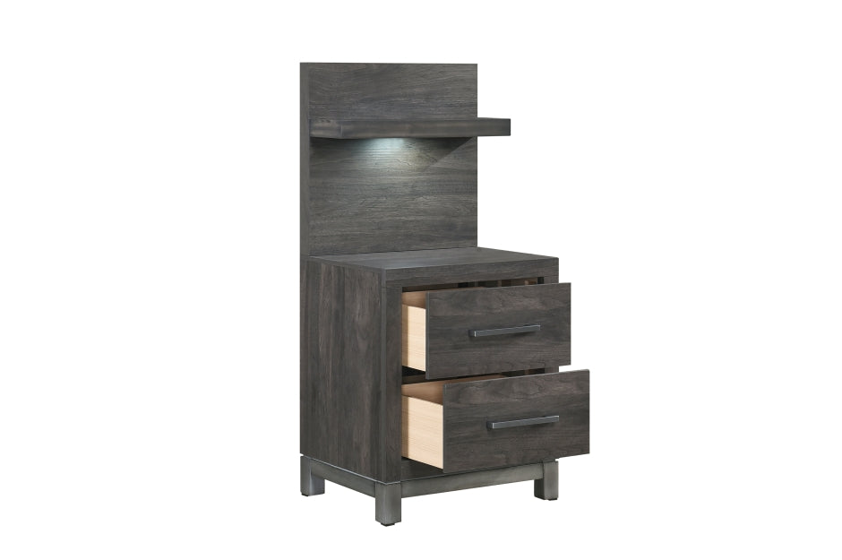 Table de chevet Stella gris foncé avec panneau arrière