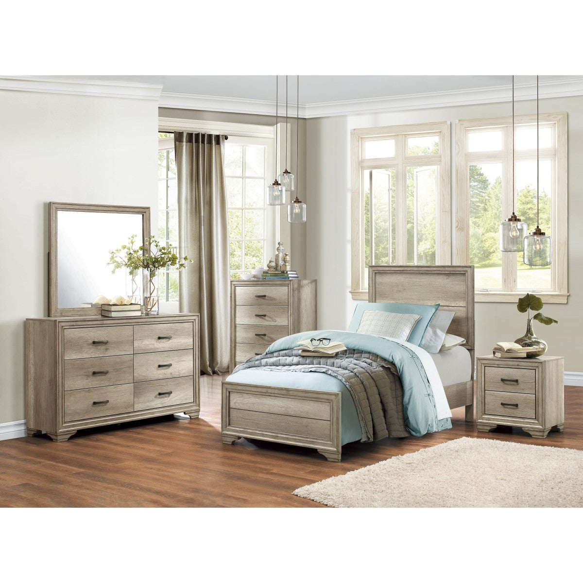 Lit Simple Complet Lonan | Bois Vieilli | 1-T5591