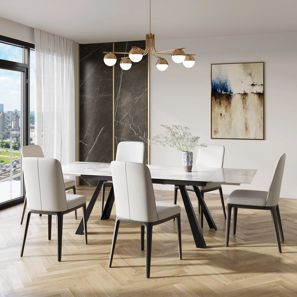 Chaises Saint-Sauveur en cuir autour d'une table de salle à manger, Meubles TOCO