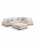Sofa modulaire Traverse TOCO Meubles en velours côtelé beige avec pouf assorti et coussins décoratifs