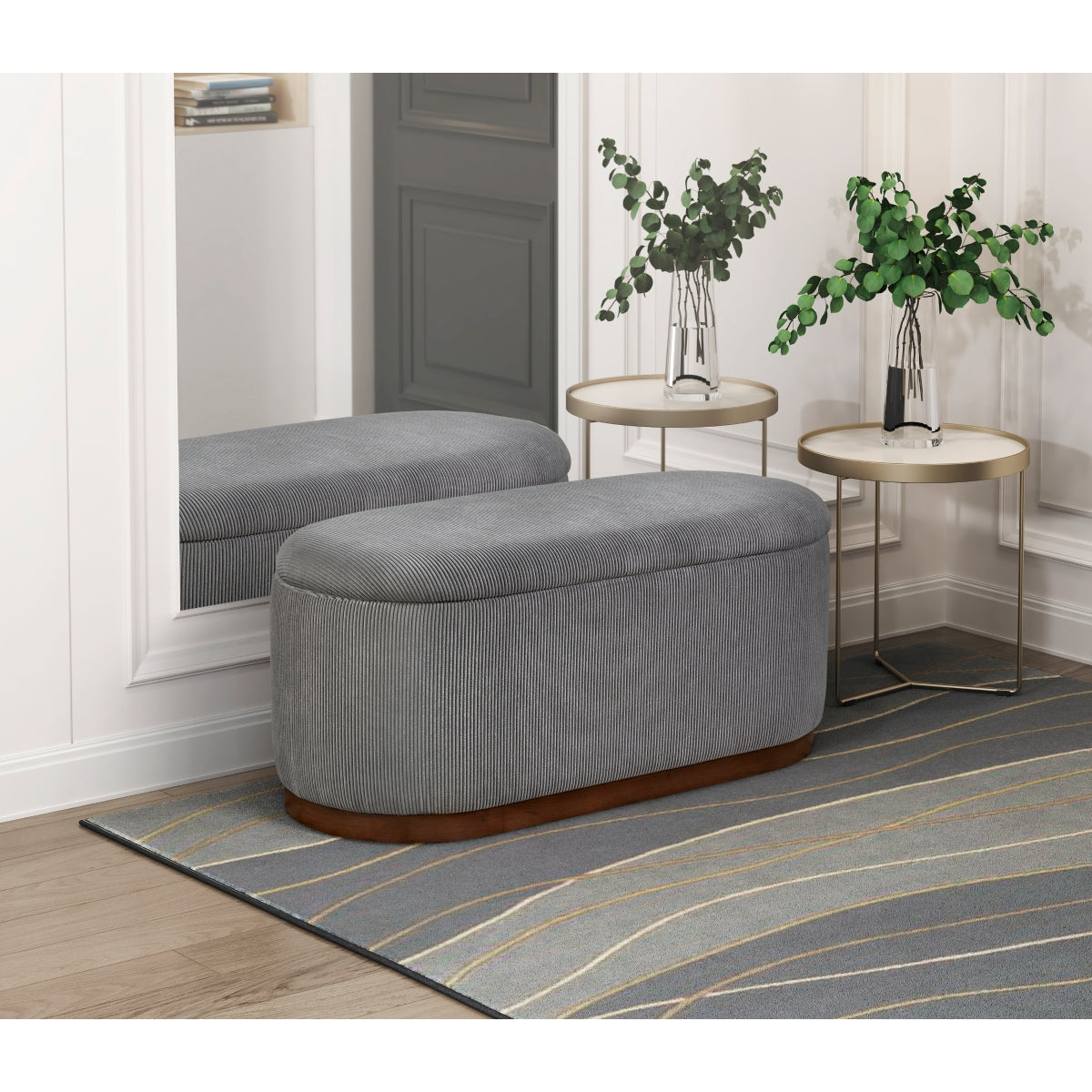 Banc de rangement Kamouraska gris dans une entrée