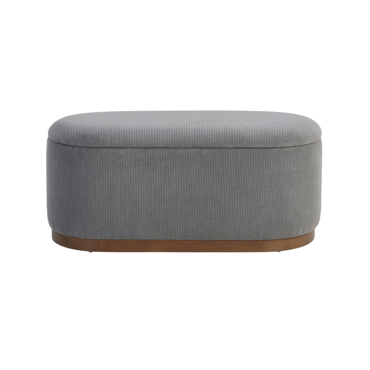 Banc de rangement Kamouraska TOCO Meubles en velours côtelé gris, vue de face sur fond blanc