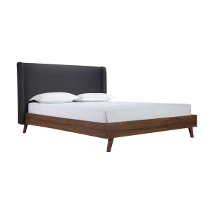 Lit King Complet- Base en Faux Bois avec tête en Tissu Gris Foncé