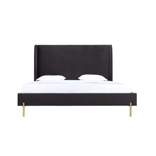 Lit King Complet Estelle | Velours Gris Foncé | KGD0095