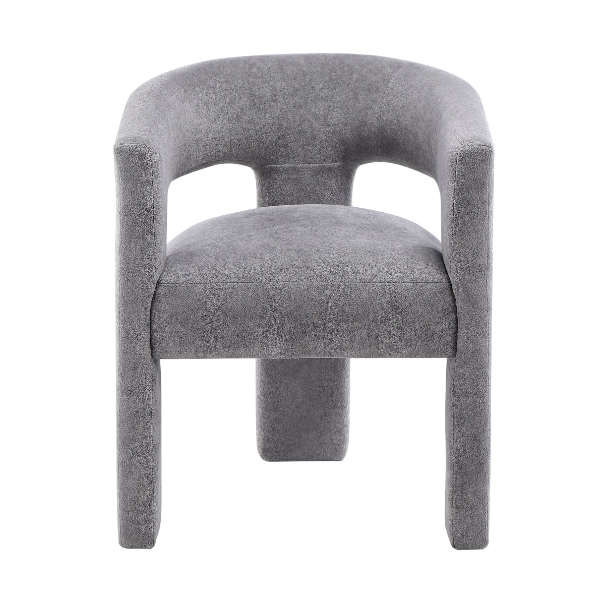 Chaise Oka TOCO Meubles en tissu bouclé gris foncé, vue de face sur fond blanc