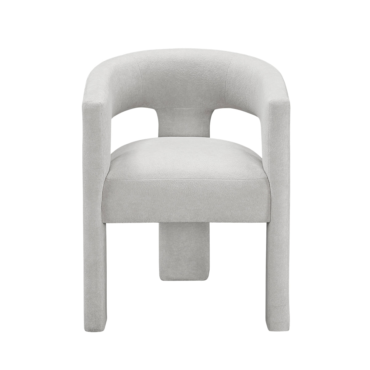 Chaise Oka TOCO Meubles en tissu bouclé gris pâle, vue de face sur fond blanc