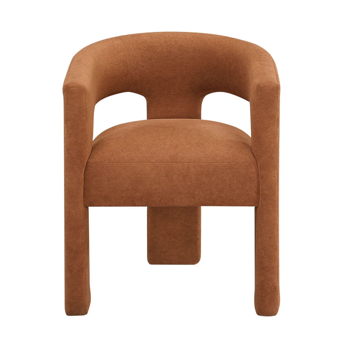 Chaise Oka TOCO Meubles en tissu bouclé rouille, vue de face sur fond blanc