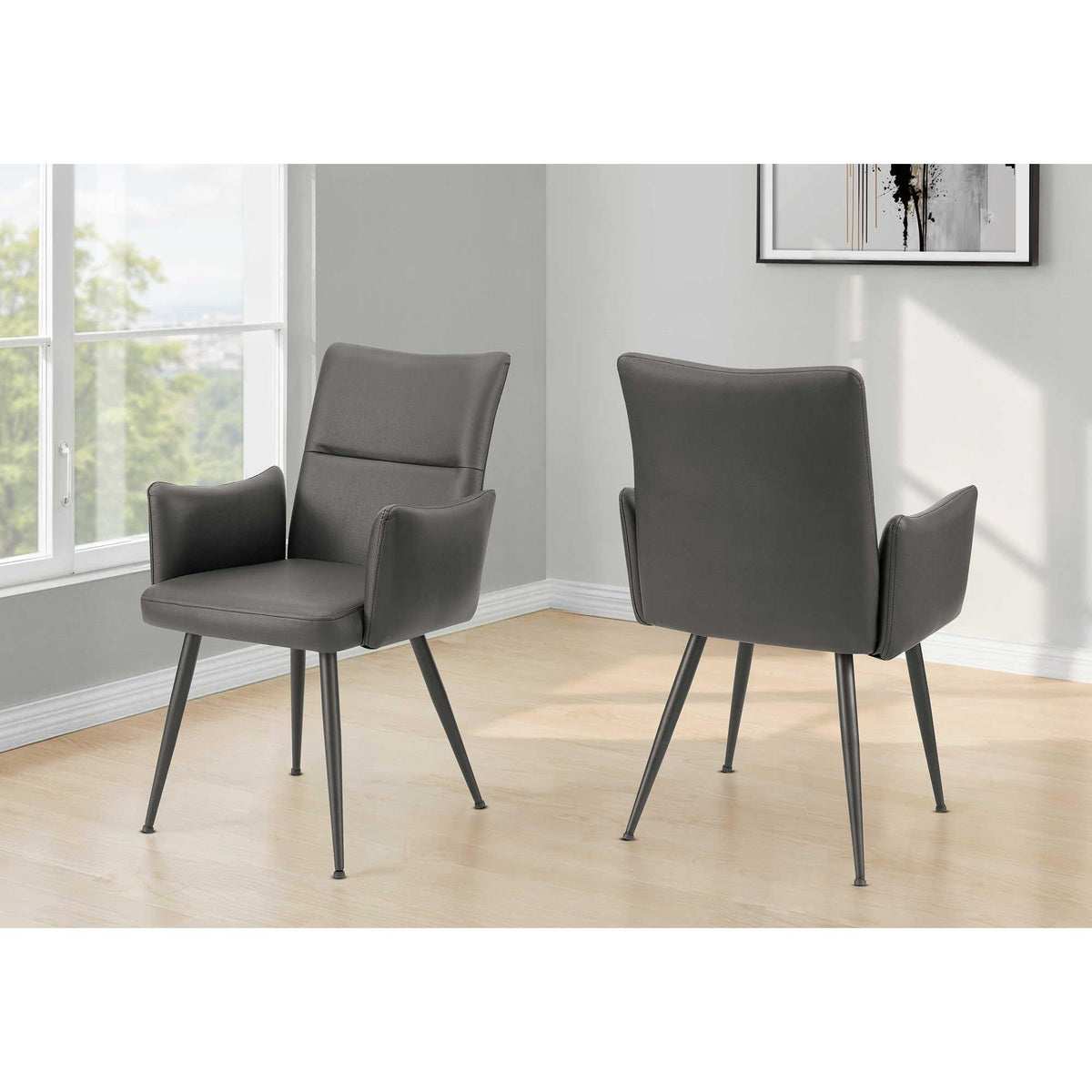 Chaise Bali - similicuir gris et pattes en métal noir