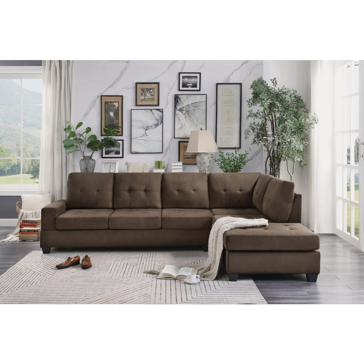 Sofa Sectionnel Réversible 2-Pièces avec Porte-Gobelets Escamotables | Chocolat | CS*CCH7095