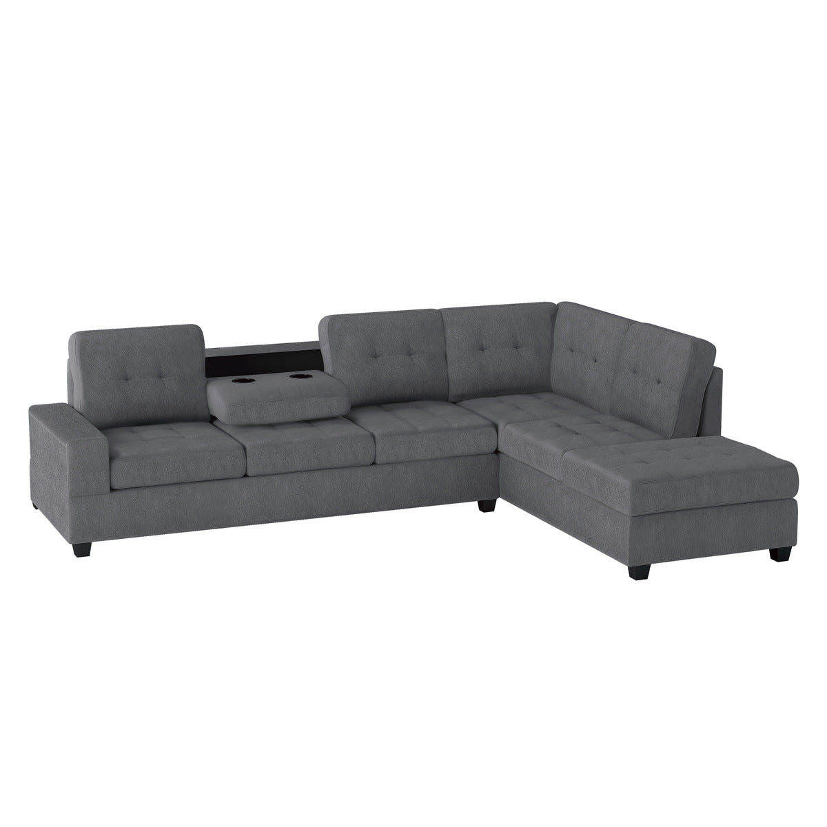 Sofa Sectionnel Réversible 2-Pièces avec Porte-Gobelets Escamotables | Gris Foncé | CS*YGD7509